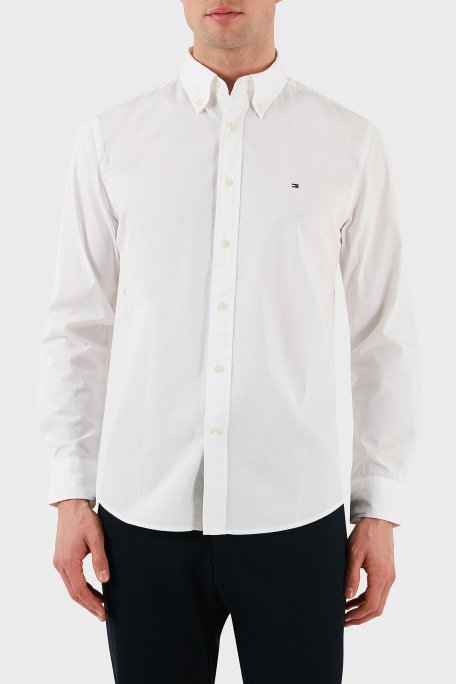 Tommy Hilfiger % 100 Pamuk Regular Fit Düğmeli Yaka Logolu Erkek Gömlek MW0MW39988 YBR BEYAZ - 5
