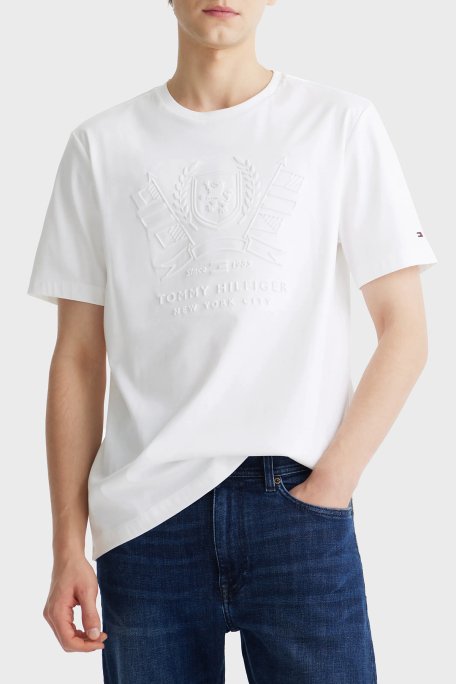 Tommy Hilfiger % 100 Pamuk Regular Fit Kabartma Logolu Erkek T Shirt MW0MW39168 YBR BEYAZ - 1