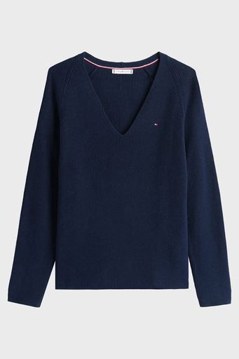 Tommy Hilfiger % 100 Pamuk Regular Fit V Yaka Bayan Kazak WW0WW44452 C1G LACİVERT - 5