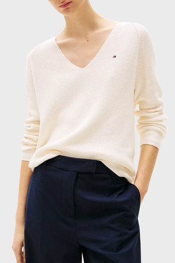 Tommy Hilfiger % 100 Pamuk Regular Fit V Yaka Bayan Kazak WW0WW44452 Z00 AÇIK BEJ - 1