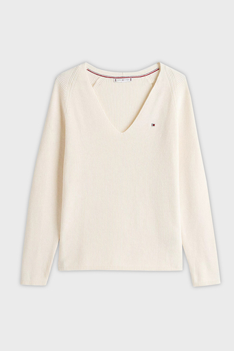 Tommy Hilfiger % 100 Pamuk Regular Fit V Yaka Bayan Kazak WW0WW44452 Z00 AÇIK BEJ - 5