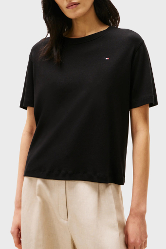 Tommy Hilfiger % 100 Pamuk Relaxed Fit Yuvarlak Yaka Bayan T Shirt WW0WW46158 BDS SİYAH - 1