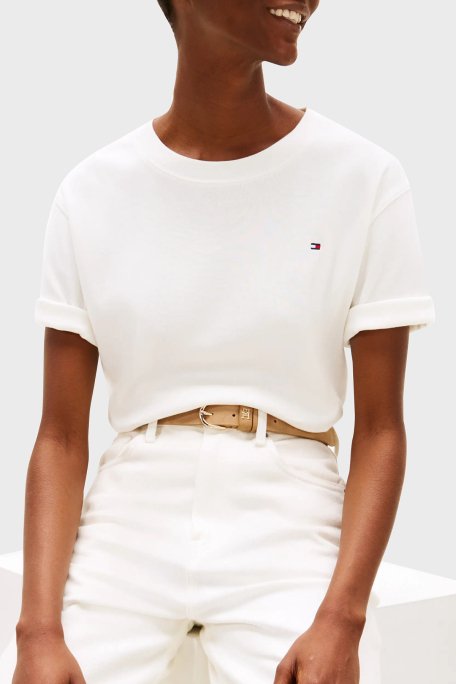 Tommy Hilfiger % 100 Pamuk Relaxed Fit Yuvarlak Yaka Bayan T Shirt WW0WW46158 YBL BEYAZ - 1