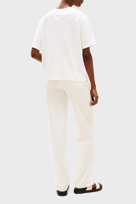 Tommy Hilfiger % 100 Pamuk Relaxed Fit Yuvarlak Yaka Bayan T Shirt WW0WW46158 YBL BEYAZ - 4