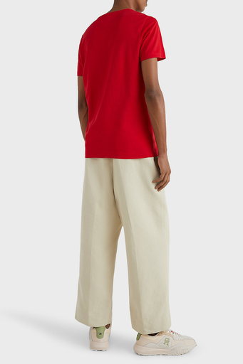Tommy Hilfiger % 100 Pamuk Slim Fit Bisiklet Yaka Erkek T Shirt MW0MW30035 XLG KIRMIZI - 4