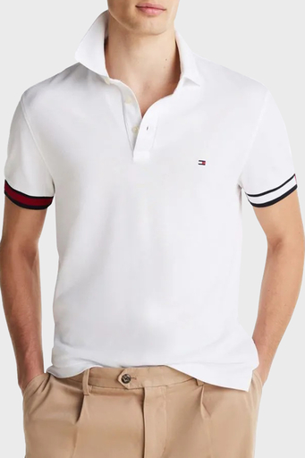 Tommy Hilfiger %100 Pamuk Slim Fit Erkek Polo Yaka T Shirt MW0MW37518 YBR BEYAZ - 1
