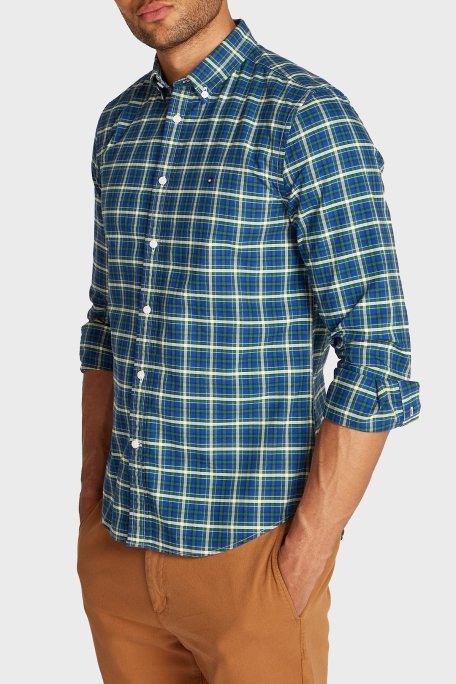 Tommy Hilfiger % 100 Pamuk Slim Fit Kareli Erkek Gömlek MW0MW37567 0H7 KOYU YEŞİL - 1