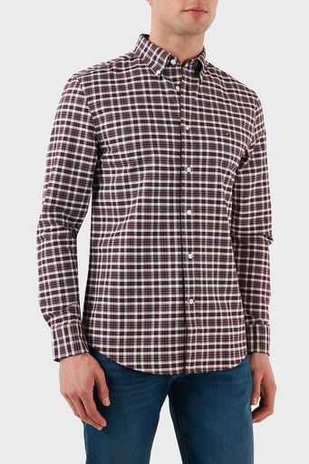 Tommy Hilfiger % 100 Pamuk Slim Fit Kareli Erkek Gömlek MW0MW37567 0KP BORDO - 1
