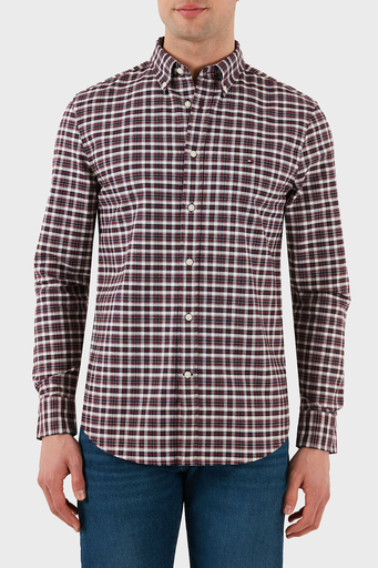 Tommy Hilfiger % 100 Pamuk Slim Fit Kareli Erkek Gömlek MW0MW37567 0KP BORDO - 5