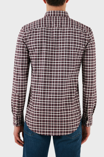 Tommy Hilfiger % 100 Pamuk Slim Fit Kareli Erkek Gömlek MW0MW37567 0KP BORDO - 8