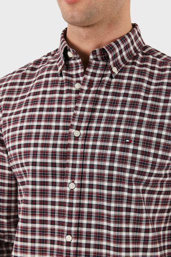 Tommy Hilfiger % 100 Pamuk Slim Fit Kareli Erkek Gömlek MW0MW37567 0KP BORDO - 12