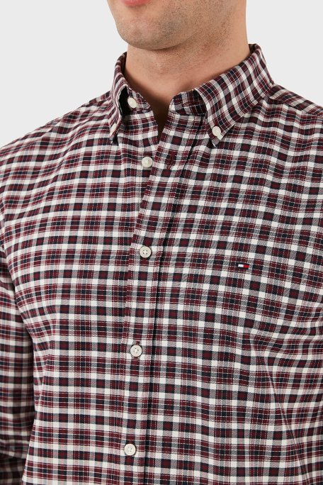 Tommy Hilfiger % 100 Pamuk Slim Fit Kareli Erkek Gömlek MW0MW37567 0KP BORDO - 6