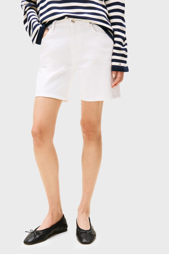 Tommy Hilfiger % 100 Pamuk Straight Fit Yüksek Bel Mini Kot Bayan Short WW0WW45924 YCF BEYAZ - 1