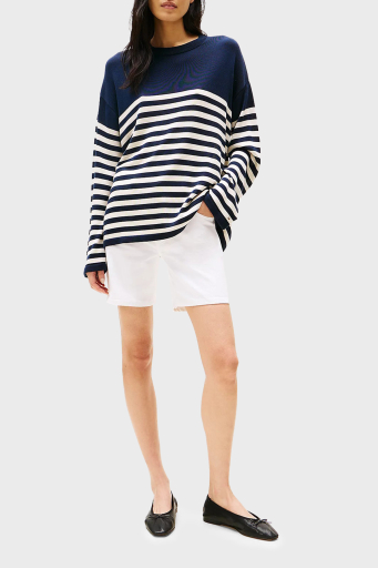 Tommy Hilfiger % 100 Pamuk Straight Fit Yüksek Bel Mini Kot Bayan Short WW0WW45924 YCF BEYAZ - 2