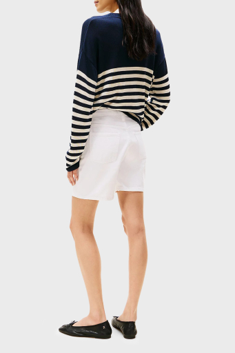 Tommy Hilfiger % 100 Pamuk Straight Fit Yüksek Bel Mini Kot Bayan Short WW0WW45924 YCF BEYAZ - 4