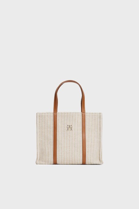 Tommy Hilfiger Ayarlanabilir Askılı Çizgili Tote Bayan Çanta AW0AW17208 0F4 BEJ - 1