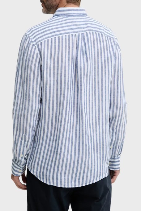Tommy Hilfiger Çizgili % 100 Keten Uzun Kollu Düğmeli Yaka Erkek Gömlek MW0MW38581 0A5 MAVİ-BEYAZ - 3