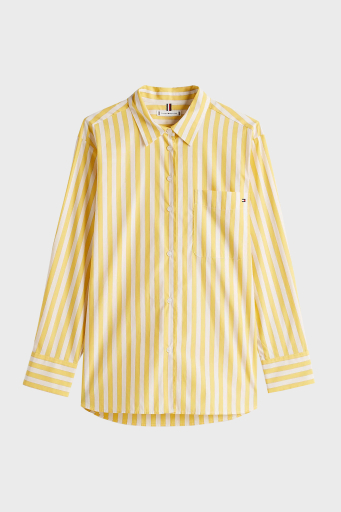 Tommy Hilfiger Çizgili % 100 Pamuk Regular Fit Tek Cepli Bayan Gömlek WW0WW45612 0FT SARI - 4