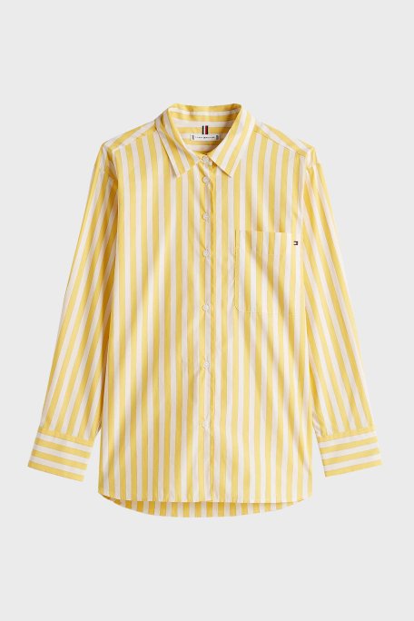 Tommy Hilfiger Çizgili % 100 Pamuk Regular Fit Tek Cepli Bayan Gömlek WW0WW45612 0FT SARI - 4