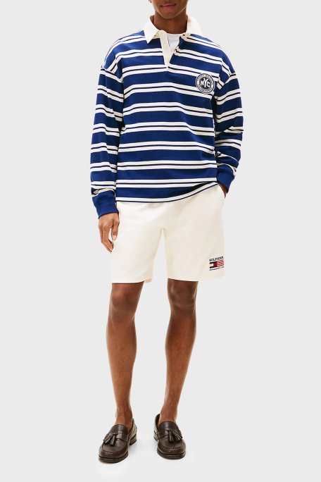 Tommy Hilfiger Çizgili % 100 Pamuk Relaxed Fit Düğmeli Polo Yaka Erkek Kazak MW0MW39682 0FA LACİVERT-BEYAZ - 7