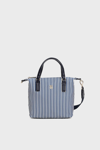 Tommy Hilfiger Çizgili Çıkarılabilir Askılı Canvas Tote Bayan Çanta AW0AW17202 0GY BEYAZ-LACİVERT - 1