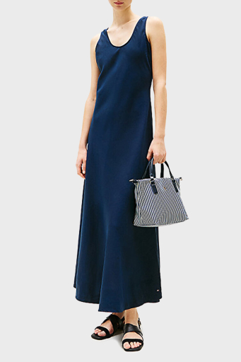 Tommy Hilfiger Çizgili Çıkarılabilir Askılı Canvas Tote Bayan Çanta AW0AW17202 0GY BEYAZ-LACİVERT - 2