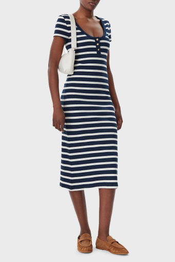 Tommy Hilfiger Çizgili Streç Pamuklu Slim Fit Midi Boy Bayan Elbise WW0WW43864 0A4 BEYAZ-MAVİ - 2