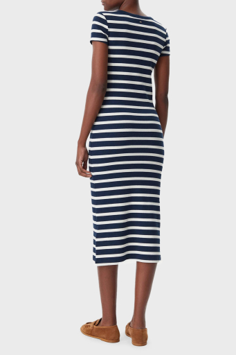 Tommy Hilfiger Çizgili Streç Pamuklu Slim Fit Midi Boy Bayan Elbise WW0WW43864 0A4 BEYAZ-MAVİ - 3