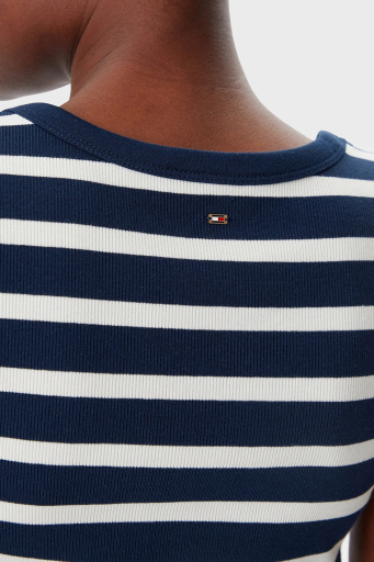 Tommy Hilfiger Çizgili Streç Pamuklu Slim Fit Midi Boy Bayan Elbise WW0WW43864 0A4 BEYAZ-MAVİ - 5