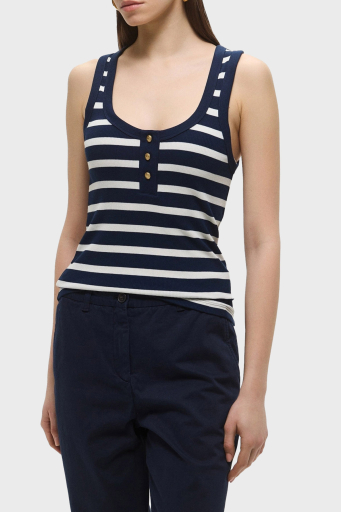 Tommy Hilfiger Çizgili Streç Pamuklu Slim Fit Yuvarlak Yaka Bayan Top WW0WW43920 0A4 BEYAZ-MAVİ - 1
