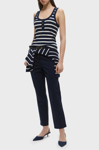 Tommy Hilfiger Çizgili Streç Pamuklu Slim Fit Yuvarlak Yaka Bayan Top WW0WW43920 0A4 BEYAZ-MAVİ - 2