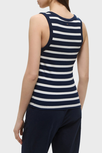 Tommy Hilfiger Çizgili Streç Pamuklu Slim Fit Yuvarlak Yaka Bayan Top WW0WW43920 0A4 BEYAZ-MAVİ - 3