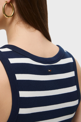 Tommy Hilfiger Çizgili Streç Pamuklu Slim Fit Yuvarlak Yaka Bayan Top WW0WW43920 0A4 BEYAZ-MAVİ - 5
