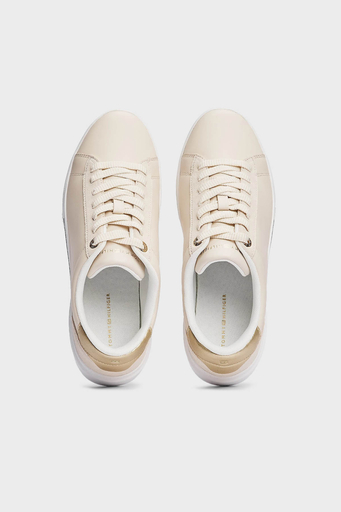 Tommy Hilfiger Deri Logolu Metalik Detaylı Sneaker Bayan Ayakkabı FW0FW08382 AA8 BEJ - 5