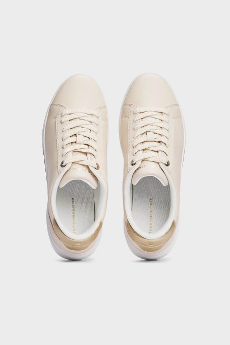 Tommy Hilfiger Deri Logolu Metalik Detaylı Sneaker Bayan Ayakkabı FW0FW08382 AA8 BEJ - 5