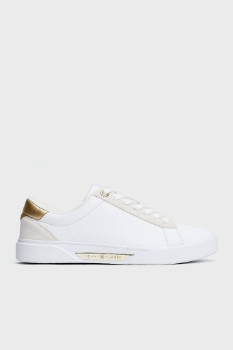 Tommy Hilfiger Deri Logolu Metalik Detaylı Sneaker Bayan Ayakkabı FW0FW08382 YBS BEYAZ - 1