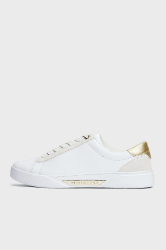 Tommy Hilfiger Deri Logolu Metalik Detaylı Sneaker Bayan Ayakkabı FW0FW08382 YBS BEYAZ - 3
