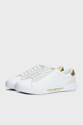 Tommy Hilfiger Deri Logolu Metalik Detaylı Sneaker Bayan Ayakkabı FW0FW08382 YBS BEYAZ - 4