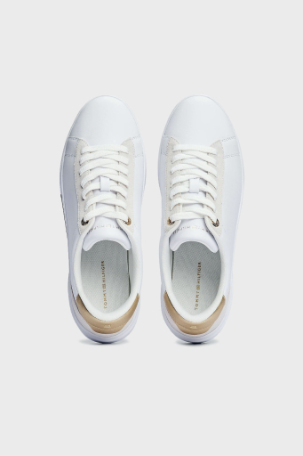Tommy Hilfiger Deri Logolu Metalik Detaylı Sneaker Bayan Ayakkabı FW0FW08382 YBS BEYAZ - 12
