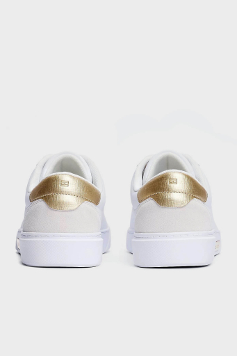 Tommy Hilfiger Deri Logolu Metalik Detaylı Sneaker Bayan Ayakkabı FW0FW08382 YBS BEYAZ - 13