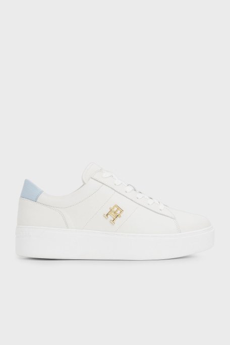 Tommy Hilfiger Deri Platform Sneaker Bayan Ayakkabı FW0FW08464 0LH EKRU-MAVİ - 1