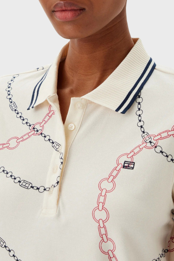 Tommy Hilfiger Desenli Streç Pamuklu Regular Fit Mini Boy Şeritli Polo Yaka Bayan Elbise WW0WW45532 01V BEYAZ - 4