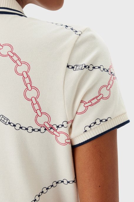 Tommy Hilfiger Desenli Streç Pamuklu Regular Fit Mini Boy Şeritli Polo Yaka Bayan Elbise WW0WW45532 01V BEYAZ - 10