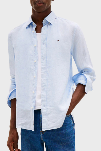 Tommy Hilfiger Düğmeli Yaka % 100 Keten Regular Fit Erkek Gömlek MW0MW34602 C1O AÇIK MAVİ - 1