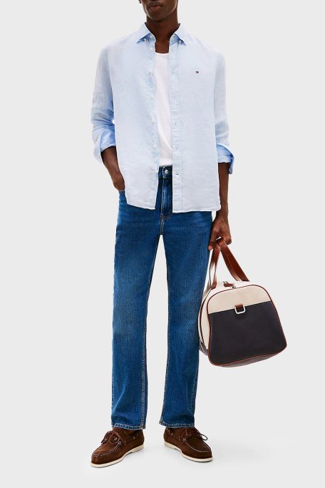 Tommy Hilfiger Düğmeli Yaka % 100 Keten Regular Fit Erkek Gömlek MW0MW34602 C1O AÇIK MAVİ - 2