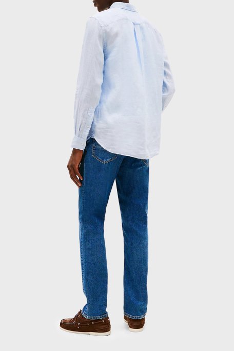 Tommy Hilfiger Düğmeli Yaka % 100 Keten Regular Fit Erkek Gömlek MW0MW34602 C1O AÇIK MAVİ - 3