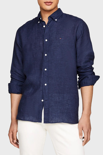 Tommy Hilfiger Düğmeli Yaka % 100 Keten Regular Fit Erkek Gömlek MW0MW34602 DCC LACİVERT - 1