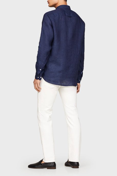 Tommy Hilfiger Düğmeli Yaka % 100 Keten Regular Fit Erkek Gömlek MW0MW34602 DCC LACİVERT - 3