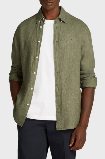 Tommy Hilfiger Düğmeli Yaka % 100 Keten Regular Fit Erkek Gömlek MW0MW34602 PLI YEŞİL - 1