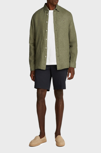 Tommy Hilfiger Düğmeli Yaka % 100 Keten Regular Fit Erkek Gömlek MW0MW34602 PLI YEŞİL - 2